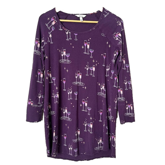 Soma Nightshirt Small Short Gown Pajama Nightgown Purple Wine Champagne Fun - Picture 1 of 5